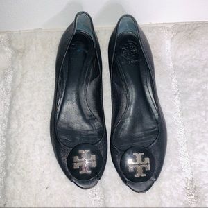 TORY BURCH FLATS OPEN FRONT BLACK